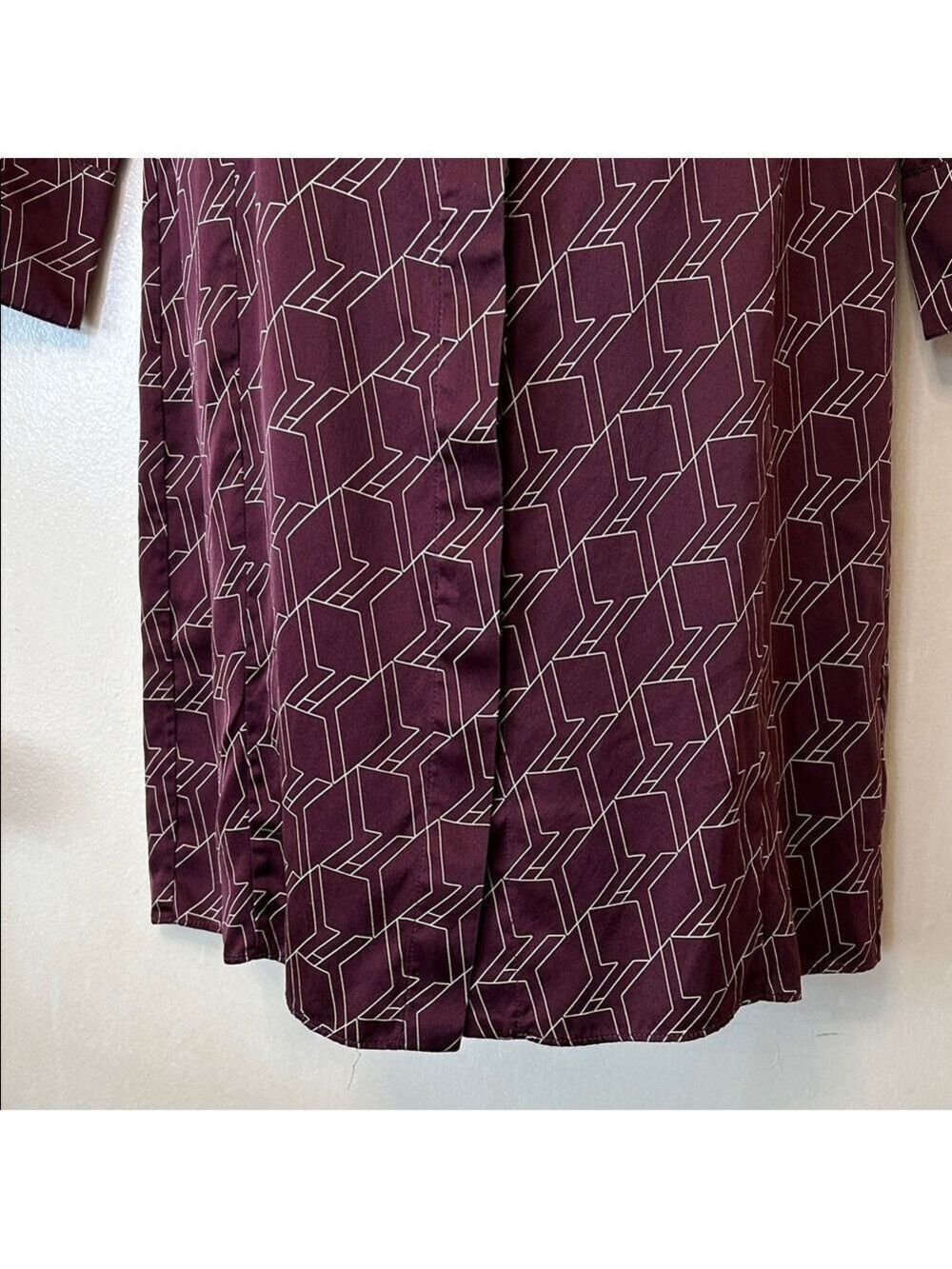 rag & bone Silk Burgundy Long Sleeve Dress with Geometric Pattern size 4 - Picture 4 of 14